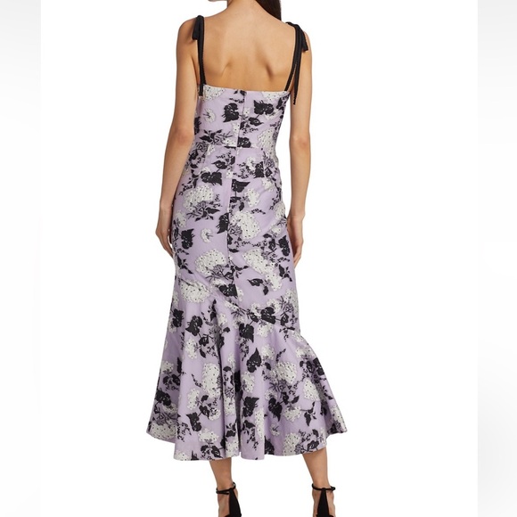 ML Monique Lhuillier Floral Jacquard Midi Dress, Lilac, Size 10 - Picture 6 of 10